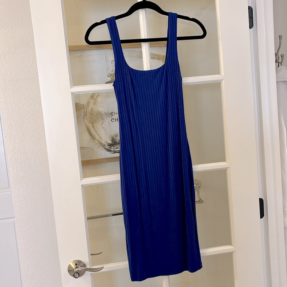 Lisa & Lucy blue striped ribbed pattern tank dress XS